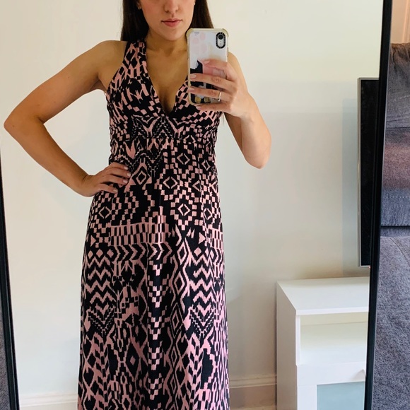 Geometric Print Pink and Black Maxi Dress - Picture 1 of 7